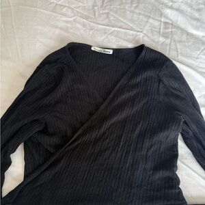 Black Ribbed Wrap Top—Reformation